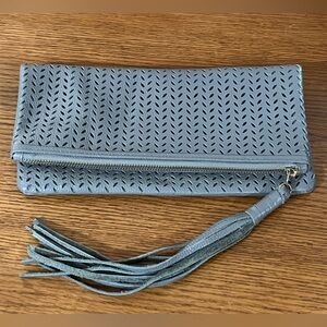 B-Low the Belt Genuine Leather Gray Perforated Fold Over Leather Clutch Tassel